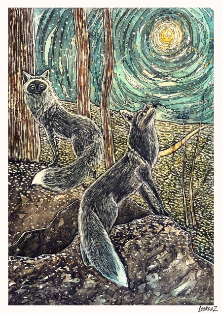 Лиса линогравюра