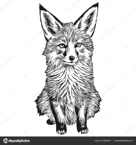 Лиса черно белый рисунок