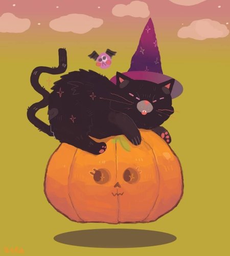 Тыква на хэллоуин кот