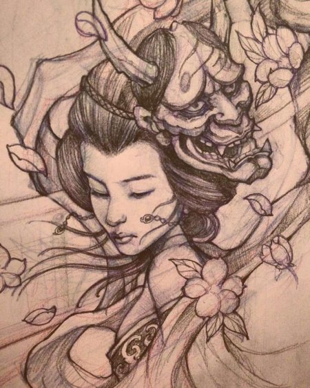 Гейша демон тату