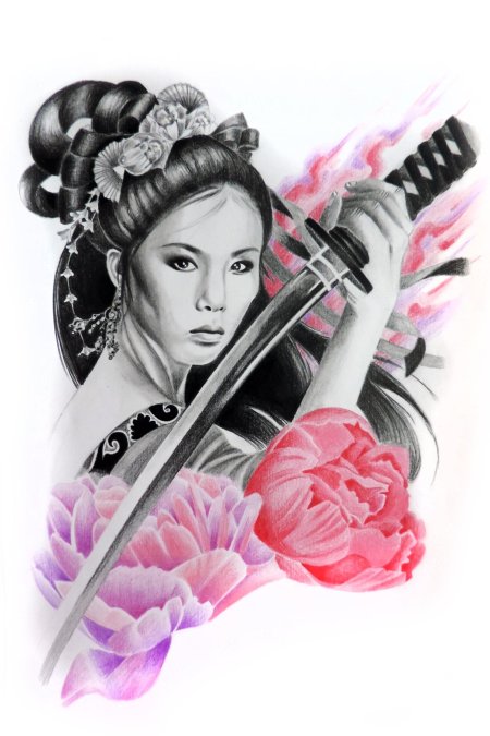 Эскиз тату японская гейша