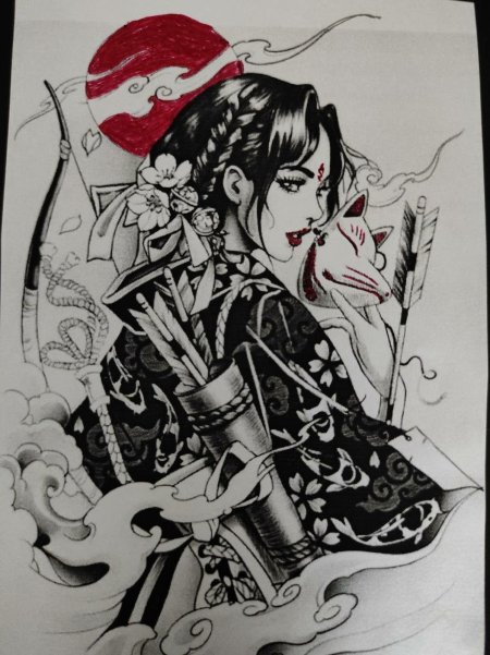 Женщина самурай тату эскизы