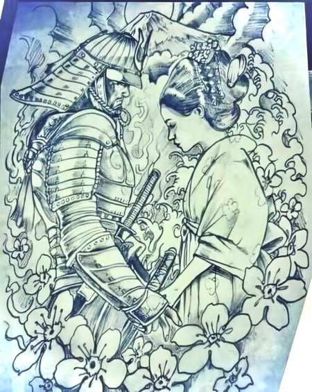 Эскиз тату самурай