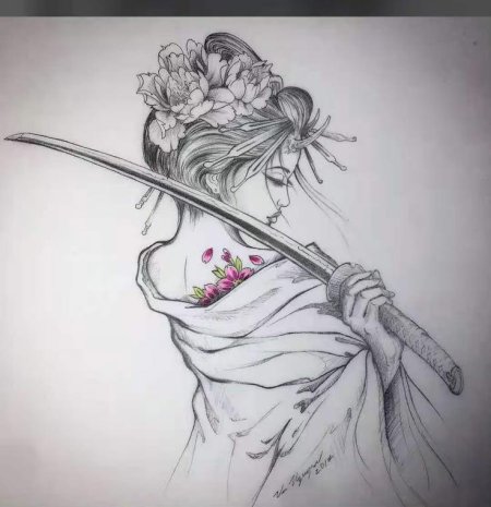 Женщина самурай тату эскизы