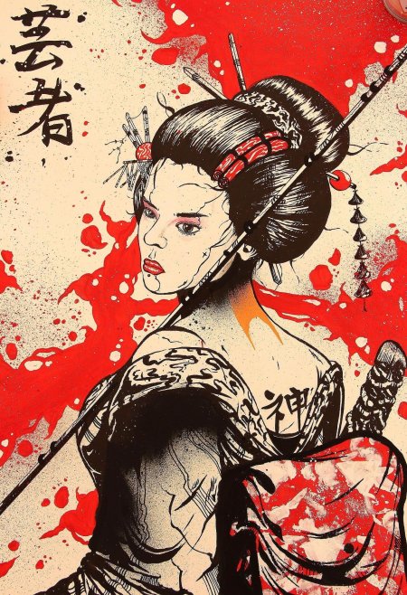 Японская живопись гейши харакири