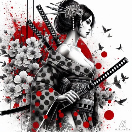 Девушка самурай тату