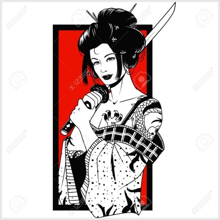 Девушка самурай эскиз