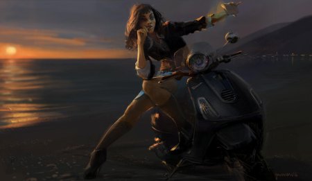 Девушка на мотоцикле арт