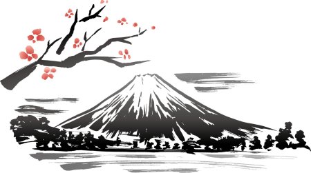 Япония гора фудзияма и сакура картины