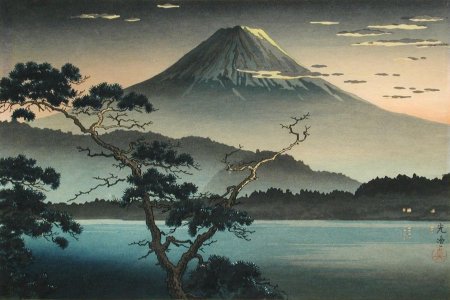 Японская гравюра гора фудзияма