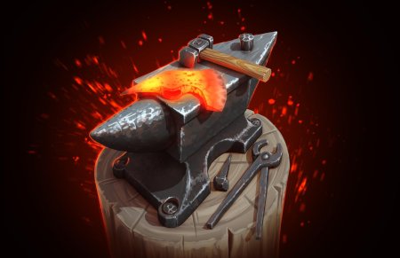 Кузнечный горн молот и наковальня