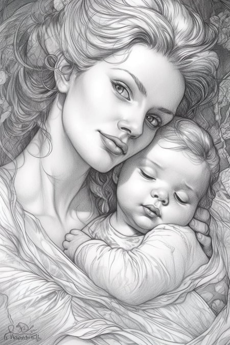 Мама и ребенок рисунок карандашом