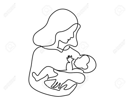 Мама с ребенком рисунок одной линией