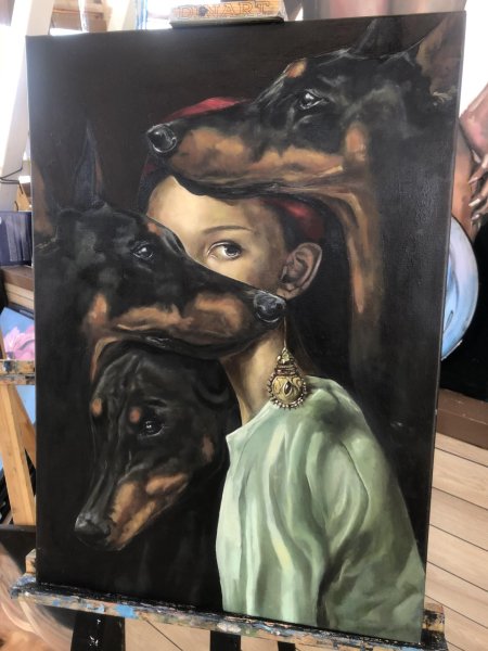 Доберман с девушкой