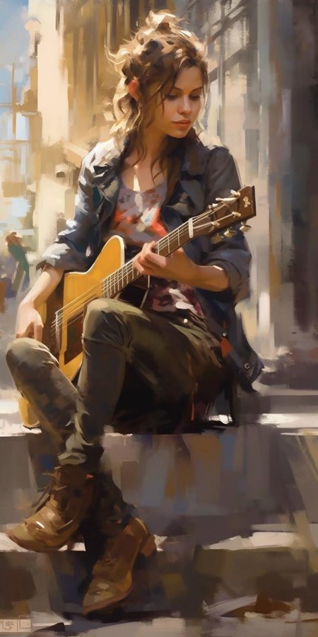 Девушка с гитарой арт