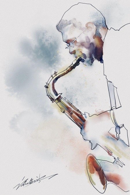 Саксофонист акварель