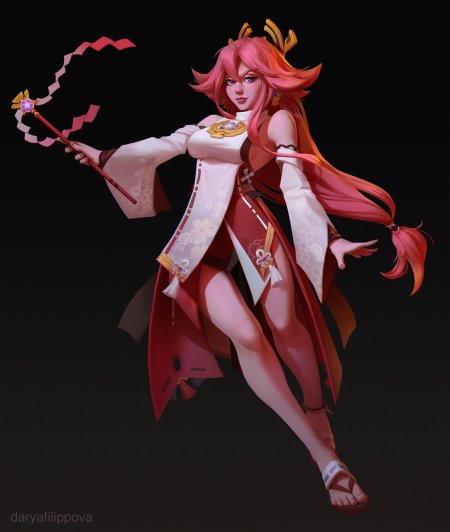 Яэ мико фанарт геншин