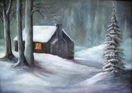 Зимний домик живопись