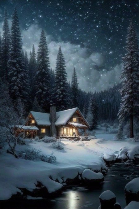 Сказочный домик в зимнем лесу
