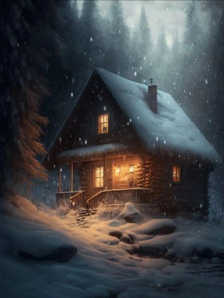 Сказочный домик в лесу зимой