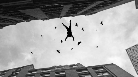 Человек падает с крыши