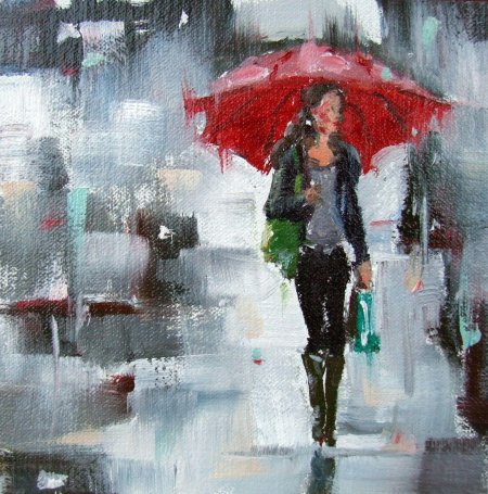 Девушка с красным зонтом картина