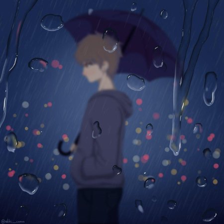 Парень под дождем арт