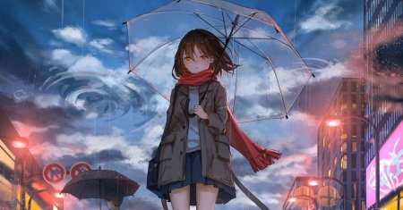 Аниме девушка под дождем