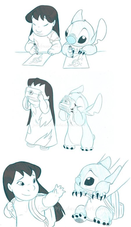 Лило и стич для срисовки карандашом