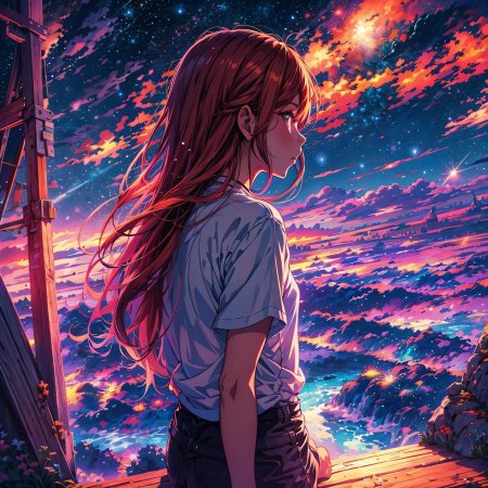 Аниме пейзаж с девушкой