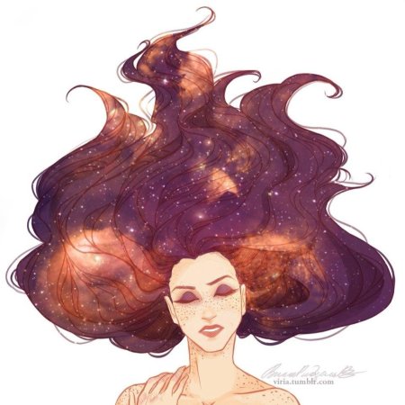 Девушка с волосами космос