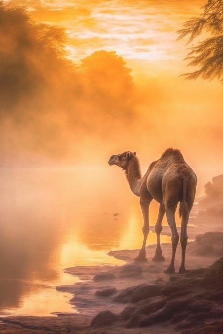 Аравийская пустыня с верблюдами