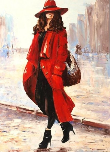 Картина женщина в красном