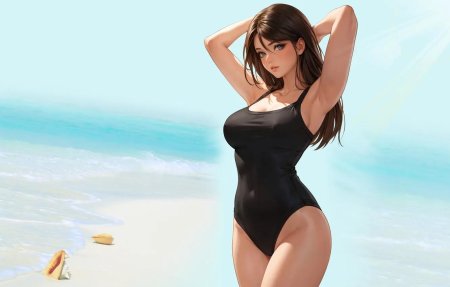 Девушка на пляже арт