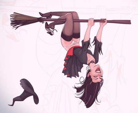 Ведьма на метле вверх ногами