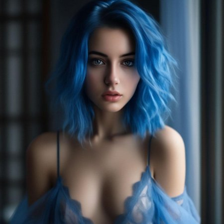 Голая девушка с синими волосами