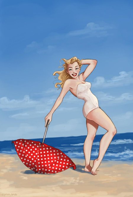 Девушка на пляже рисунок