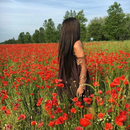 Девушка брюнетка в поле