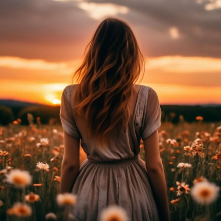 Девушка на природе со спины