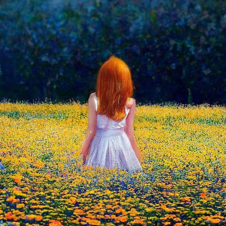 Девушка в поле со спины