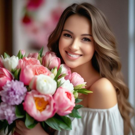 Девушка с букетом цветов