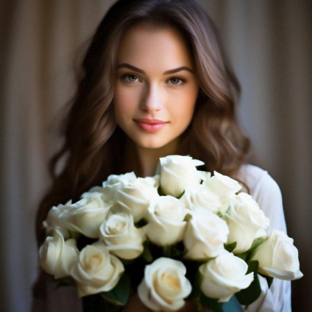 Девушка с белыми розами