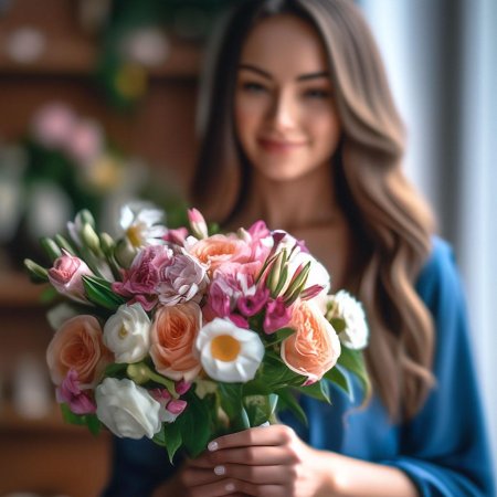 Фотосессия с букетом цветов