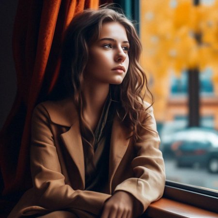 Девушка сидит у окна