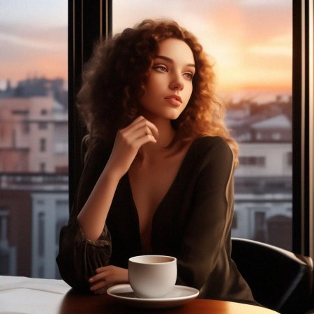 Девушка сидит за столом