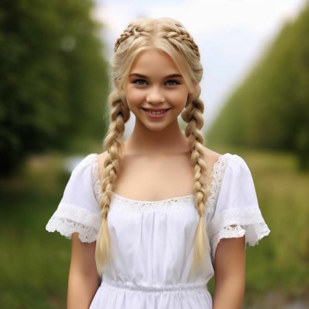 Девушка с косичками