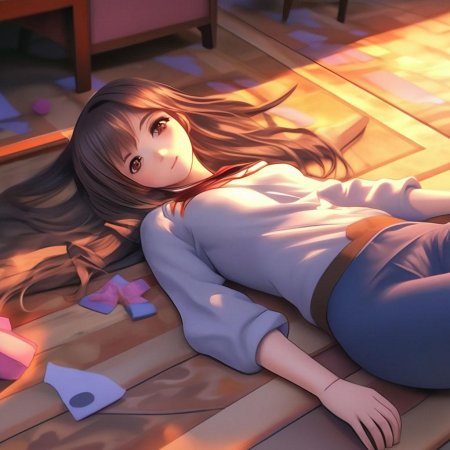 Девушка лежит на полу