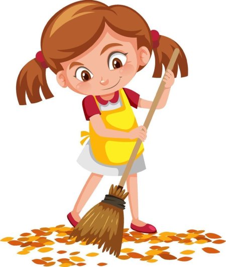 Девочка подметает