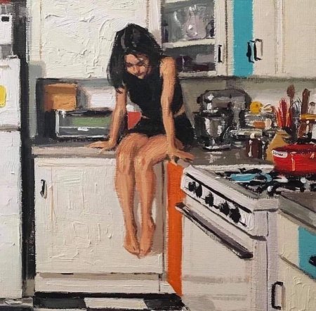 Картина девушка на кухне