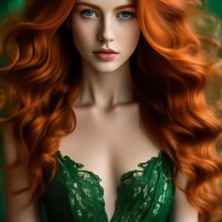 Красивая рыжая девушка с зелеными глазами